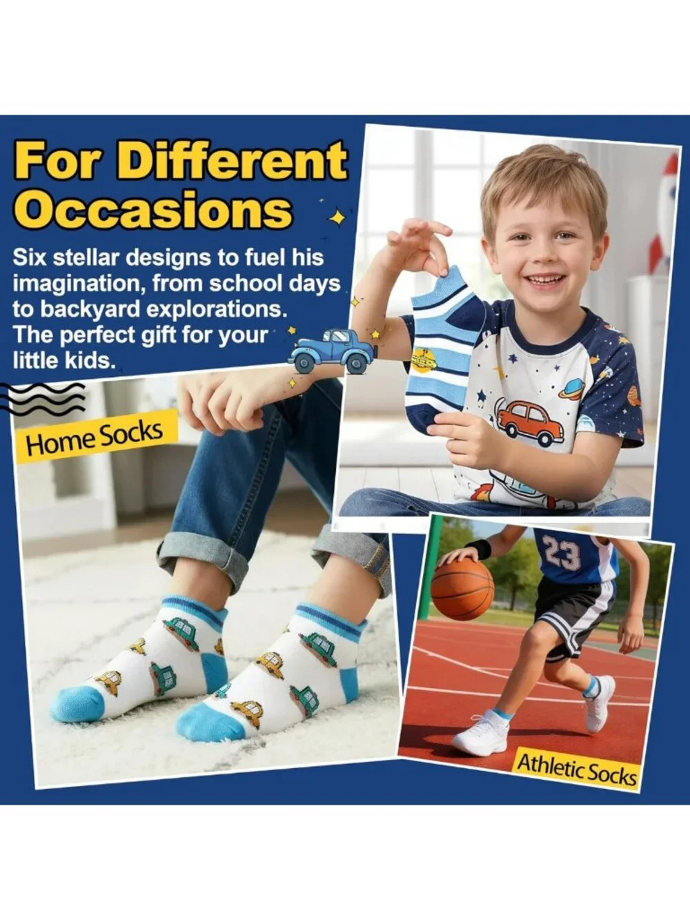 Cute Cartoon Kids Ankle Socks - No Show Low Cut, Funny Cotton, 6 Pairs